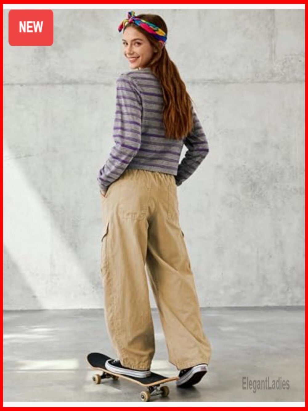 Wide Leg Barrel Cargo Pants Elastic Waist Cotton Lounge Trousers - Picture 5 of 6